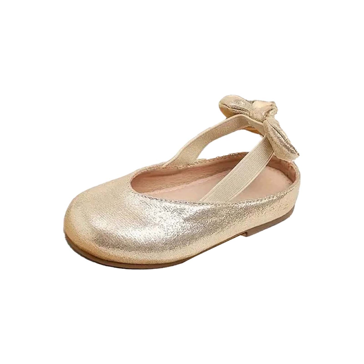 Girls Mary Jane Party Shoes – Gold Sparkly Dress Flats with Crisscross Bow Strap, Cute Princess Shoes for Toddler & Little Kids