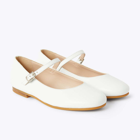 Girls Mary Jane Shoes – Classic White Leather Dress Shoes with Cross Strap and Adjustable Buckle, School & Party Flats for Little Kids