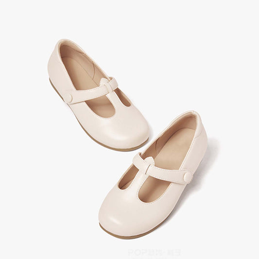 Girls Mary Jane Shoes – Ivory White T-Strap Dress Flats with Buckle, Classic School & Party Shoes for Girls