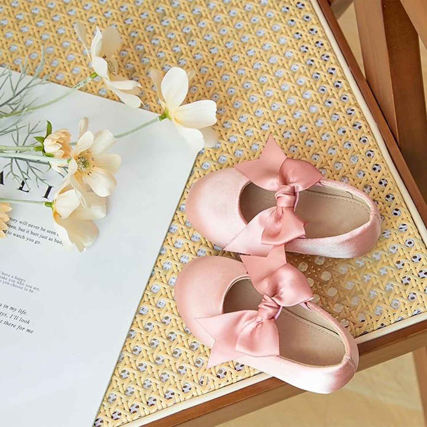 Girls Princess Mary Jane Shoes – Pink Satin Dress Shoes with Big Bow, Cute Party Ballet Flats for Weddings, Birthdays, Dance Performances