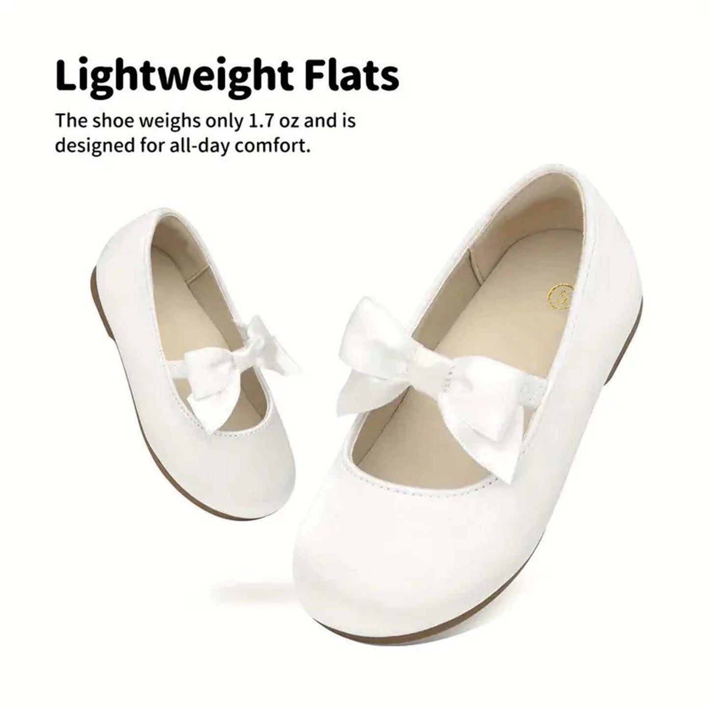 Girls Mary Jane Dress Shoes – Ivory White Leather with Bow Strap, Cute Princess Flats for Daily Wear, Parties, School, Weddings
