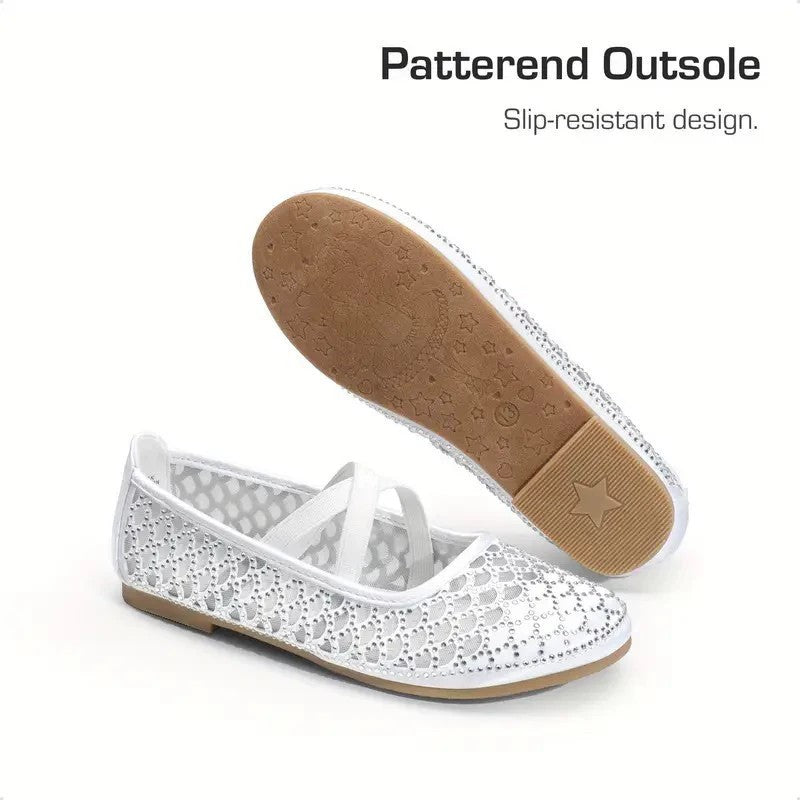 Girls Mary Jane Dress Shoes – Black Rhinestone Sparkle with Cross Strap, Princess Party Flats for Performances, Weddings, Birthdays