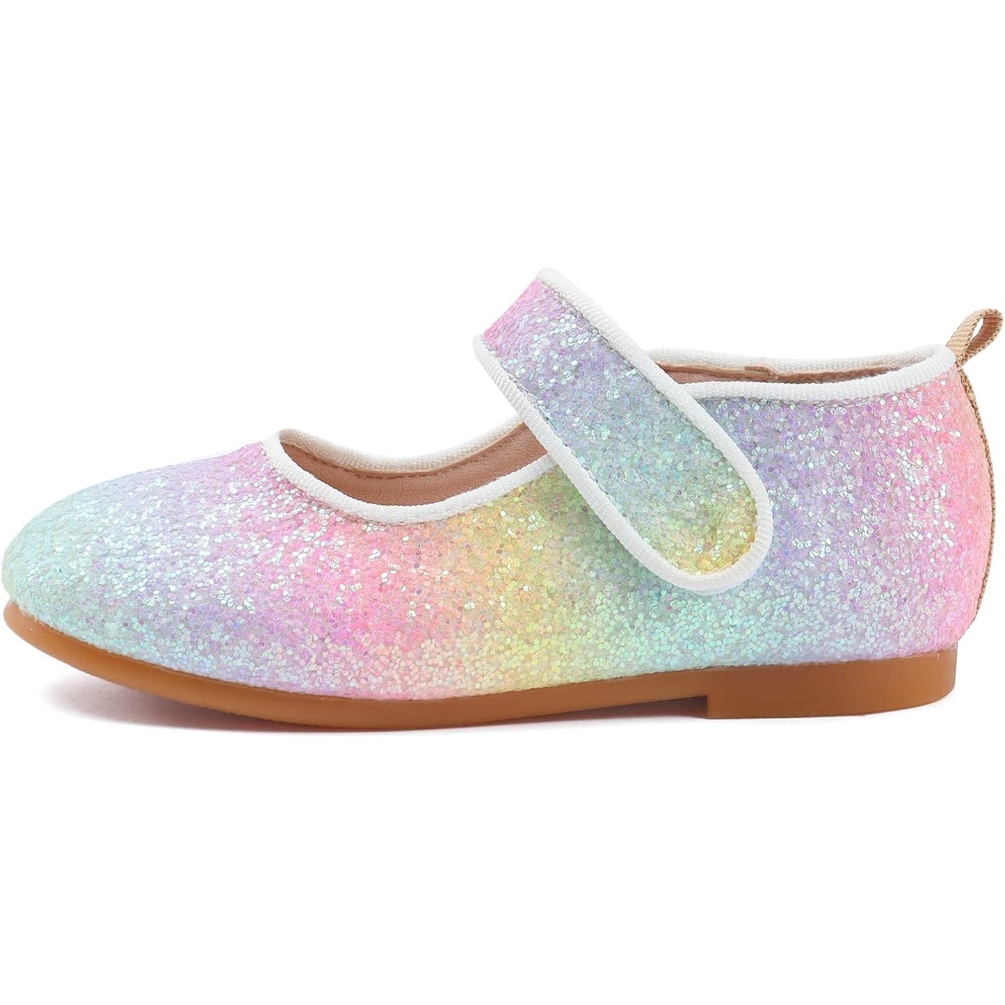 Girls Glitter Mary Jane Shoes – Colorful Sequin Gradient Dress Flats with Strap, Sparkly Princess Party Shoes for Birthday, Performance, Holida