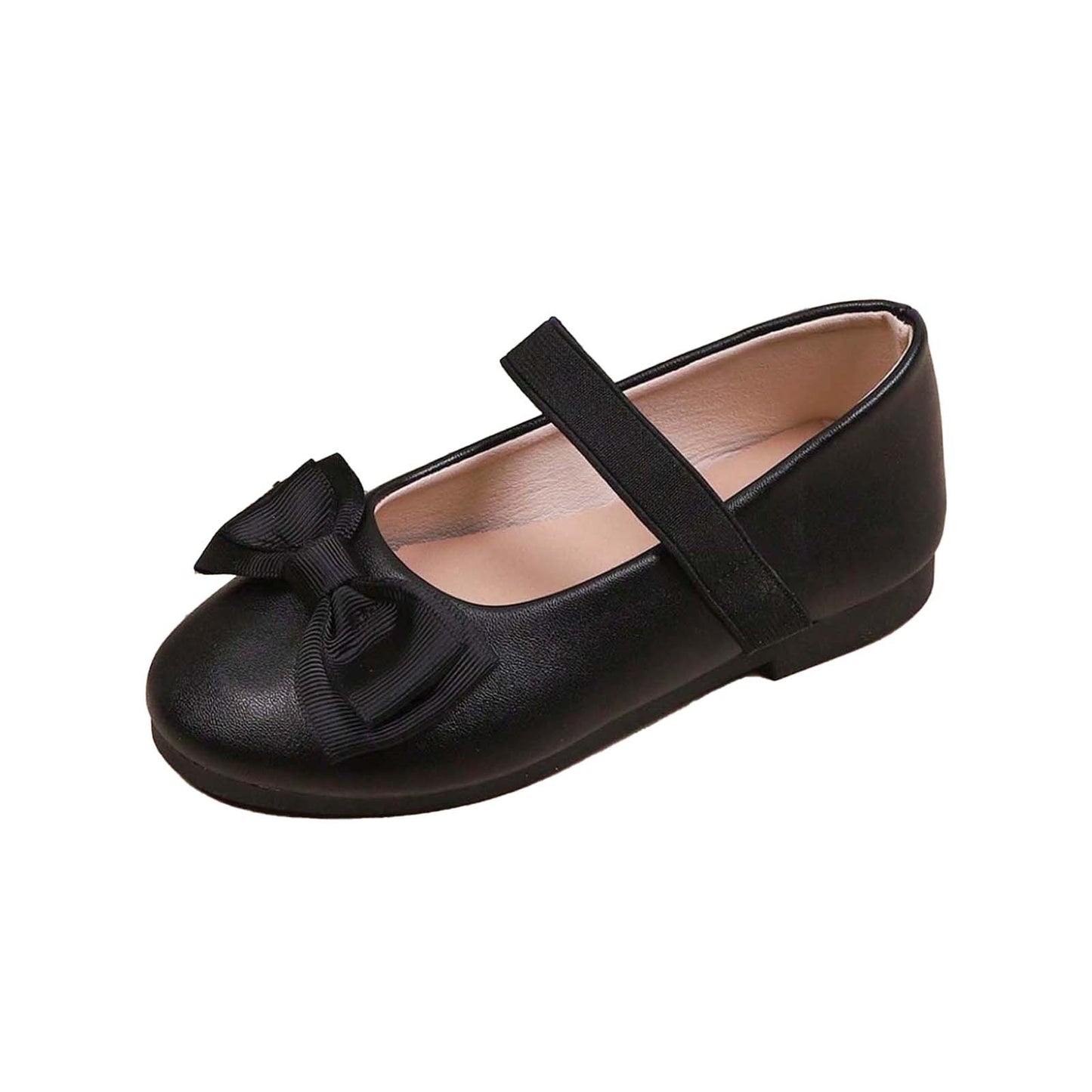 Girls Mary Jane Shoes – Black Leather Dress Flats with Bow, Single Strap Classic Princess Shoes for Daily Wear