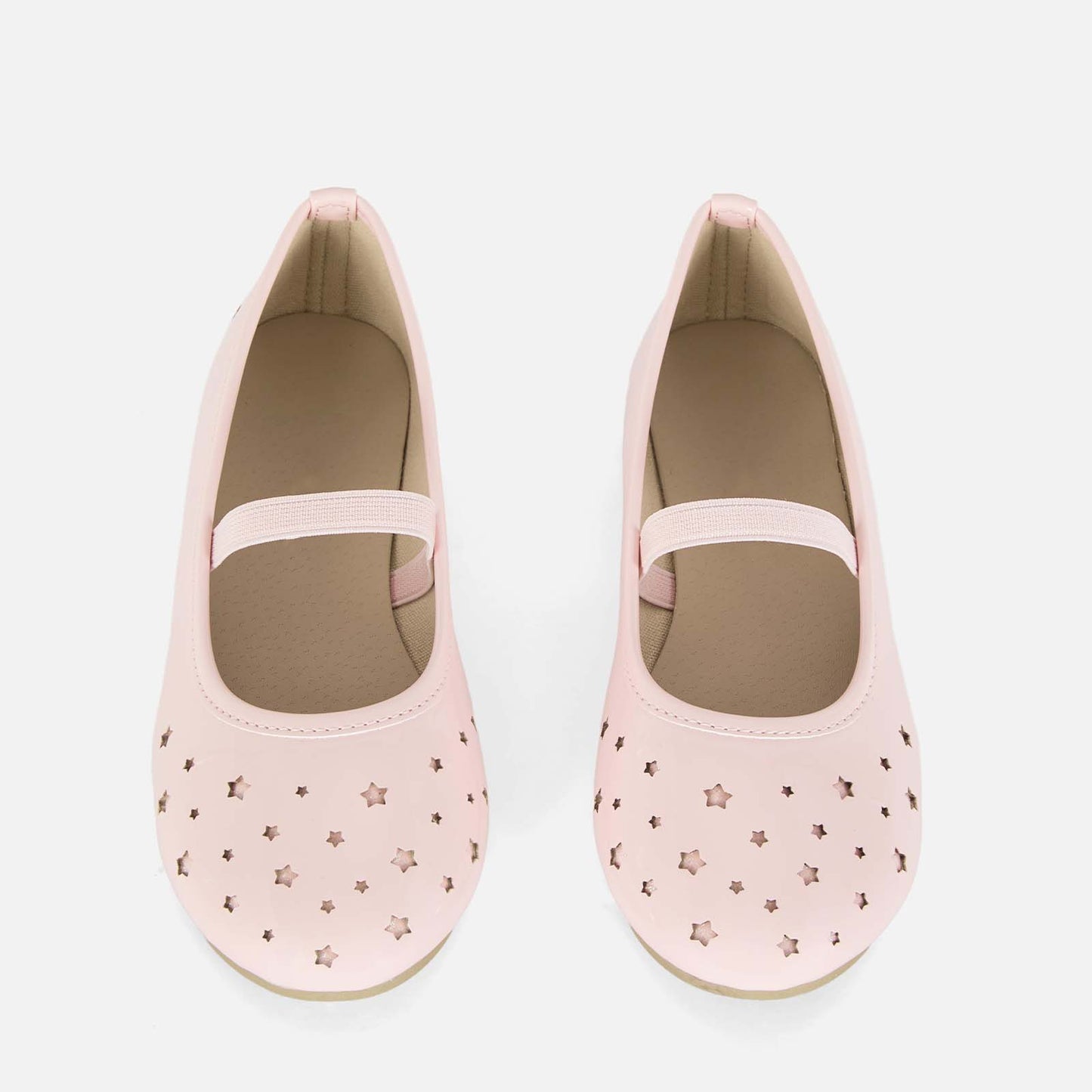 Girls Mary Jane Flats – Pink Leather Dress Shoes with Star Cutout Design, Elastic Strap, Comfortable School & Party Shoes