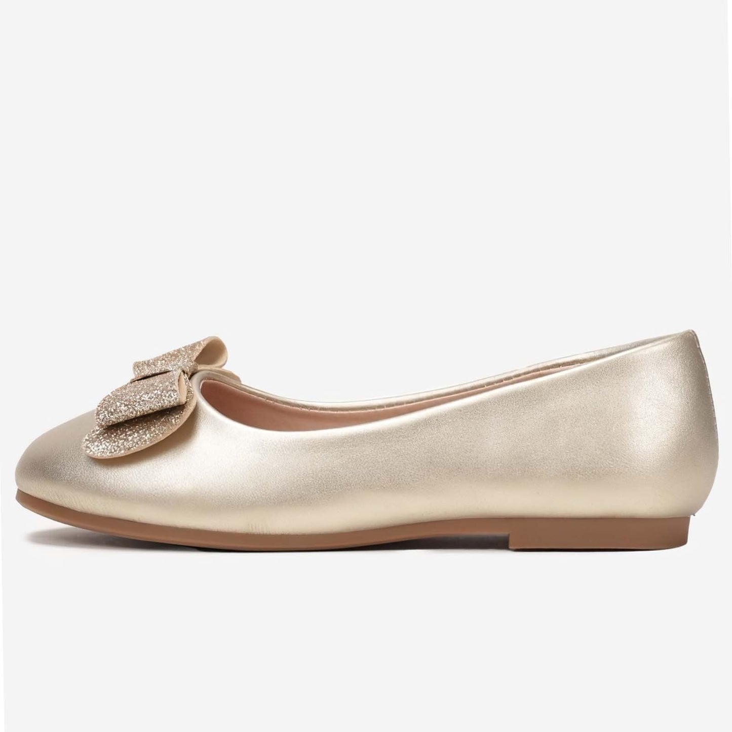 Girls Mary Jane Flats – Gold Metallic Dress Shoes with Sparkly Bow, Comfortable Party & Daily Wear Shoes for Little Girls
