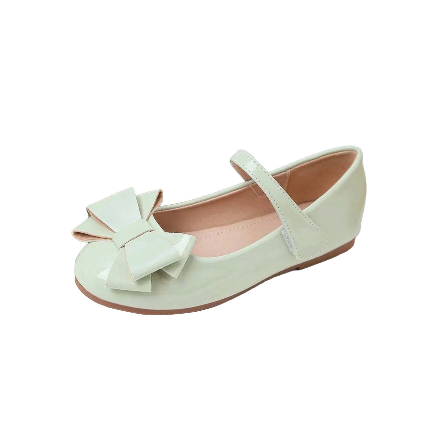 Girls Mary Jane Shoes – Light Green Patent Leather Flats with Big Bow, Single Strap Princess Dress Shoes for Party & Daily Wear