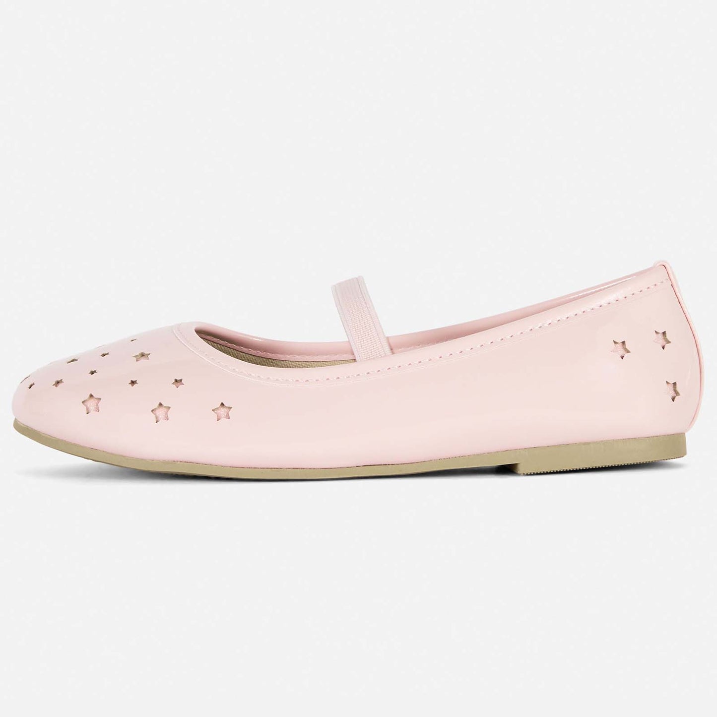 Girls Mary Jane Flats – Pink Leather Dress Shoes with Star Cutout Design, Elastic Strap, Comfortable School & Party Shoes