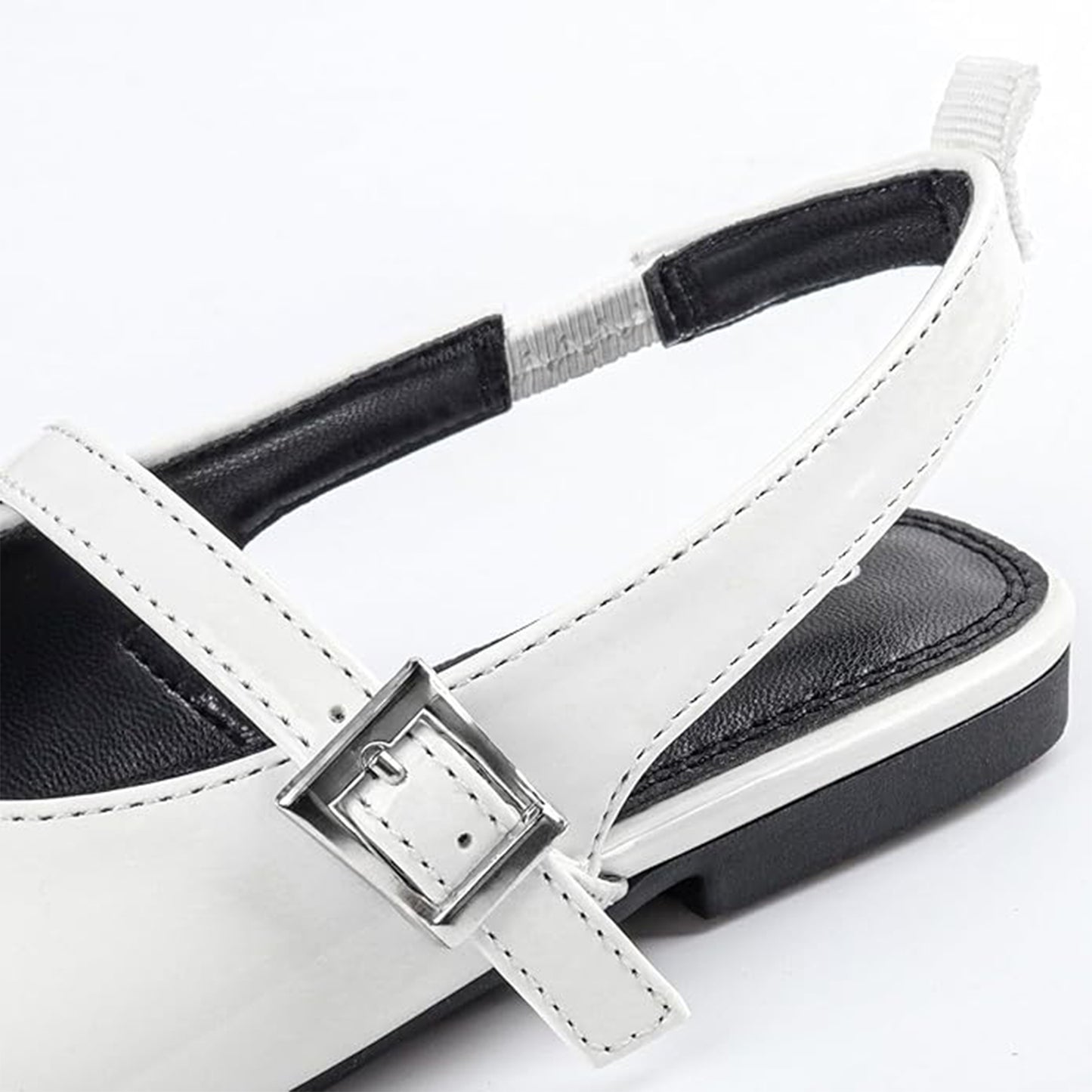 Girls Mary Jane Slingback Shoes – White Patent Leather Dress Flats with Buckle Strap, Cute Summer Shoes for School, Party, Daily Wear