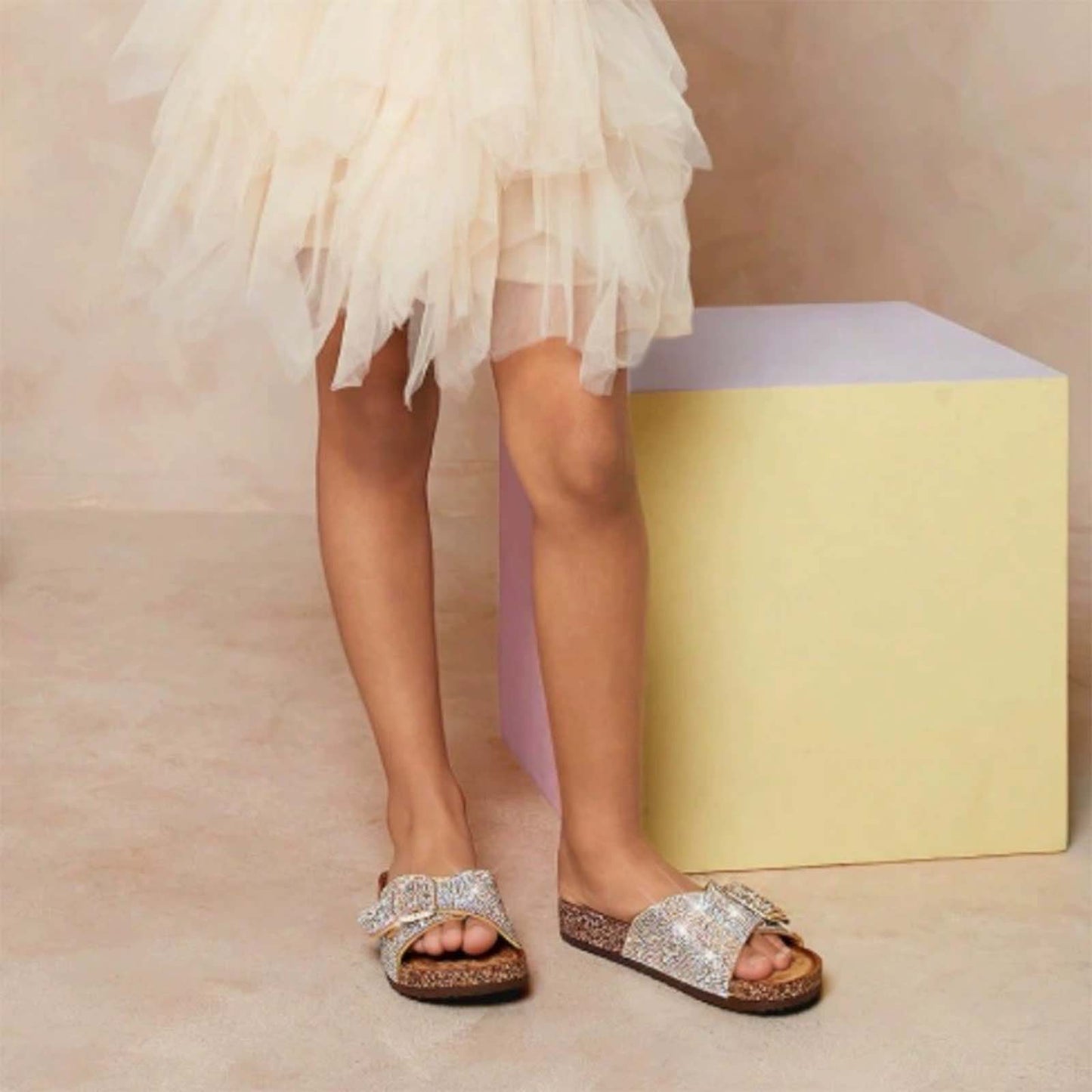 Women’s Rhinestone Birkenstock Style Cork Sandals with Double Buckle – Sparkly Slip-On Slides with Adjustable Straps and Comfortable Footbed