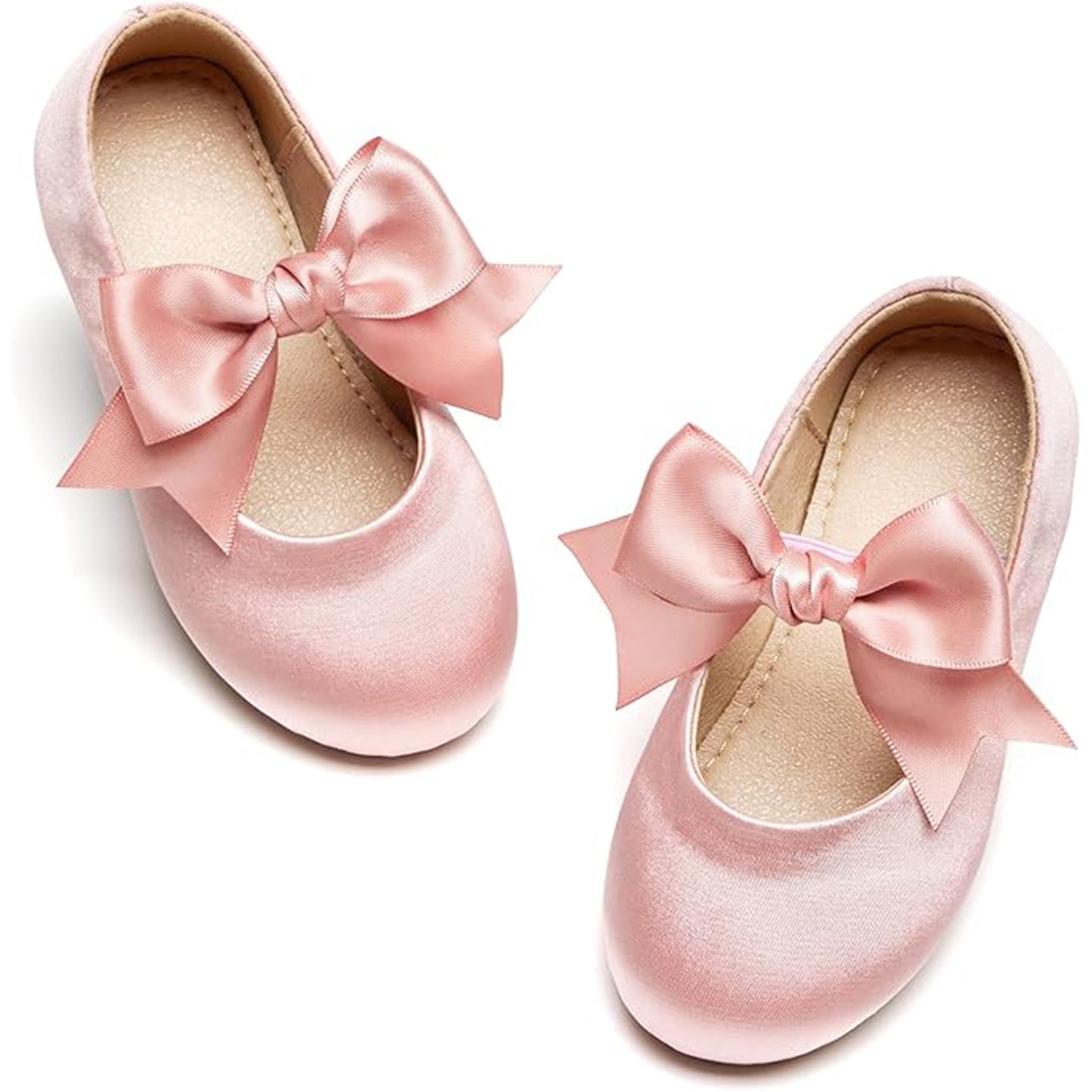 Girls Princess Mary Jane Shoes – Pink Satin Dress Shoes with Big Bow, Cute Party Ballet Flats for Weddings, Birthdays, Dance Performances