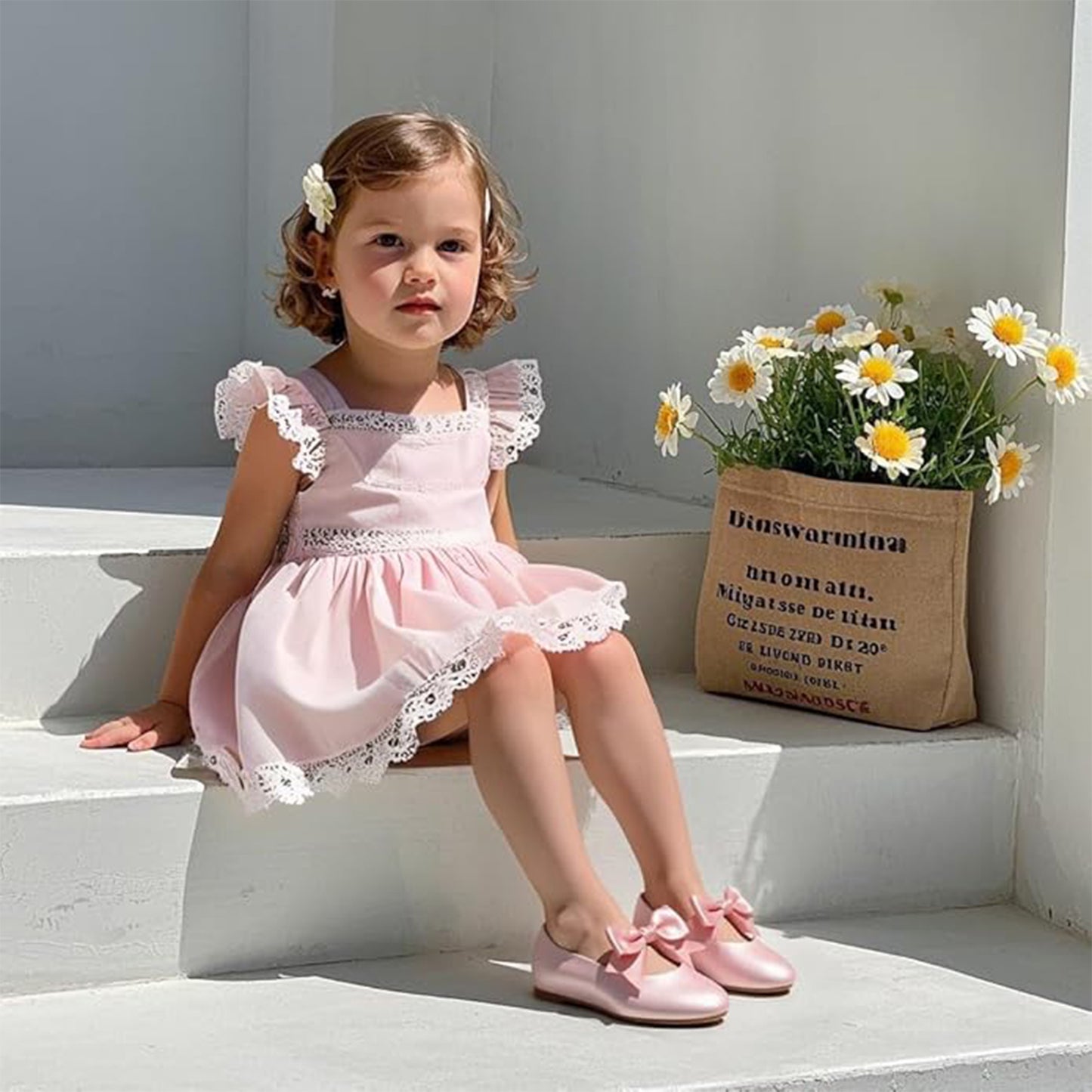 Girls Princess Mary Jane Shoes – Pink Satin Dress Shoes with Big Bow, Cute Party Ballet Flats for Weddings, Birthdays, Dance Performances