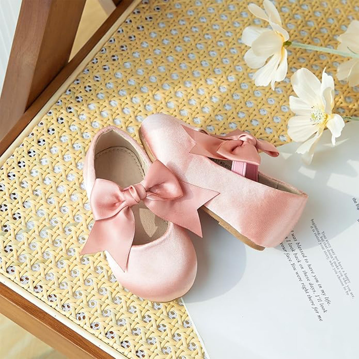 Girls Princess Mary Jane Shoes – Pink Satin Dress Shoes with Big Bow, Cute Party Ballet Flats for Weddings, Birthdays, Dance Performances