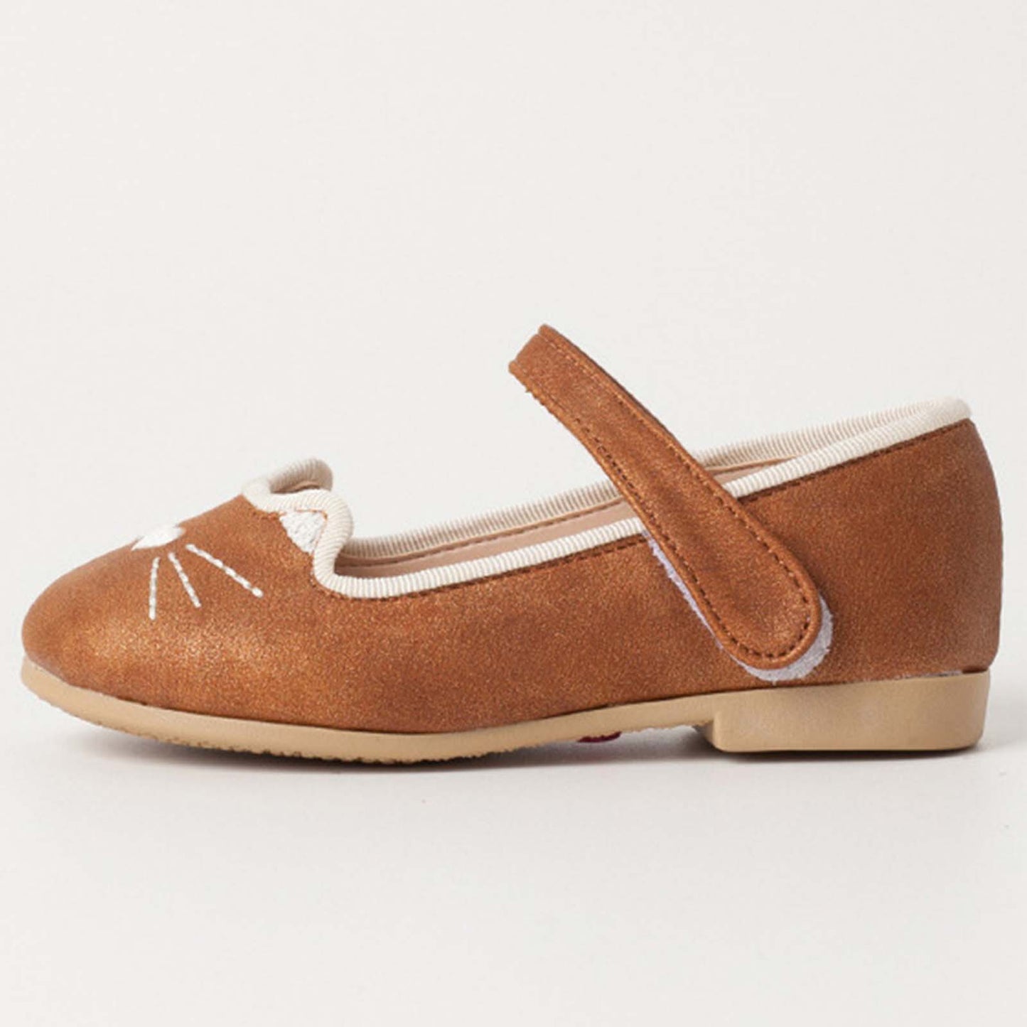 Girls Mary Jane Shoes ā Brown Cat Design Flats with Whisker & Heart Detail, Scalloped Trim, Strap Dress Shoes for Daily Wear and Casual Outfits