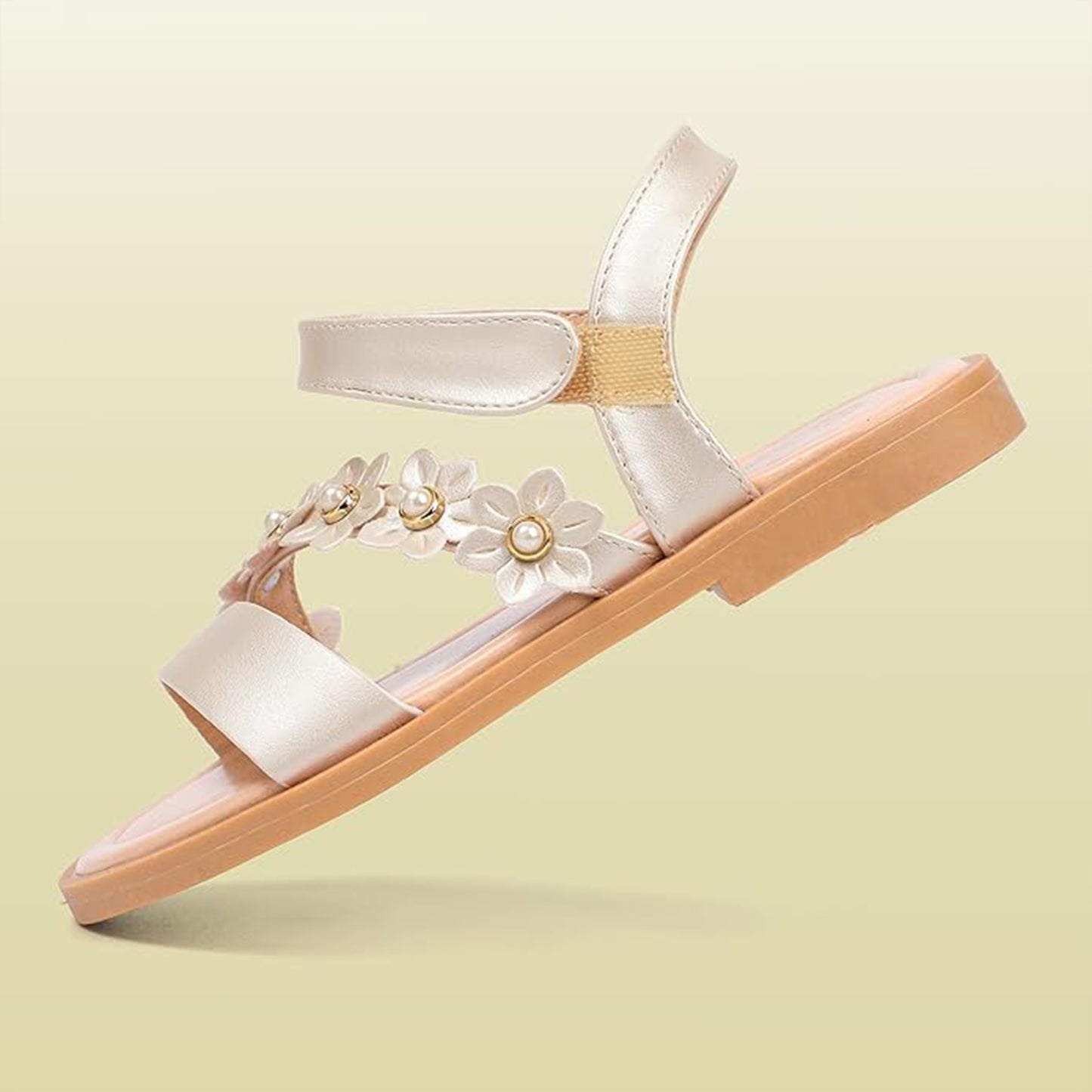 Girls Flat Sandals – Pearl Flower Dress Sandals with Cross Straps, Comfortable Summer Shoes for Outdoor Activities, Family Gatherings, Daily Wear