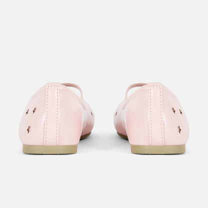 Girls Mary Jane Flats – Pink Leather Dress Shoes with Star Cutout Design, Elastic Strap, Comfortable School & Party Shoes