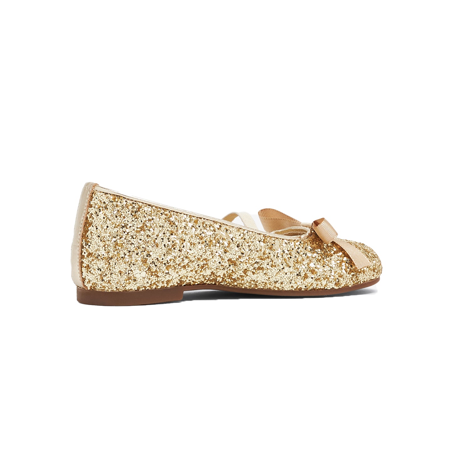 Girls Mary Jane Shoes – Gold Sequin Dress Flats with Bow, Sparkly Princess Party Shoes with Elastic Strap for Weddings, Performances, and Special Occasions