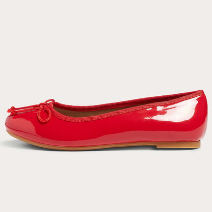 Girls Mary Jane Shoes – Red Patent Leather Dress Flats with Bow, Shiny Party Shoes for Girls, Cute School & Holiday Footwear