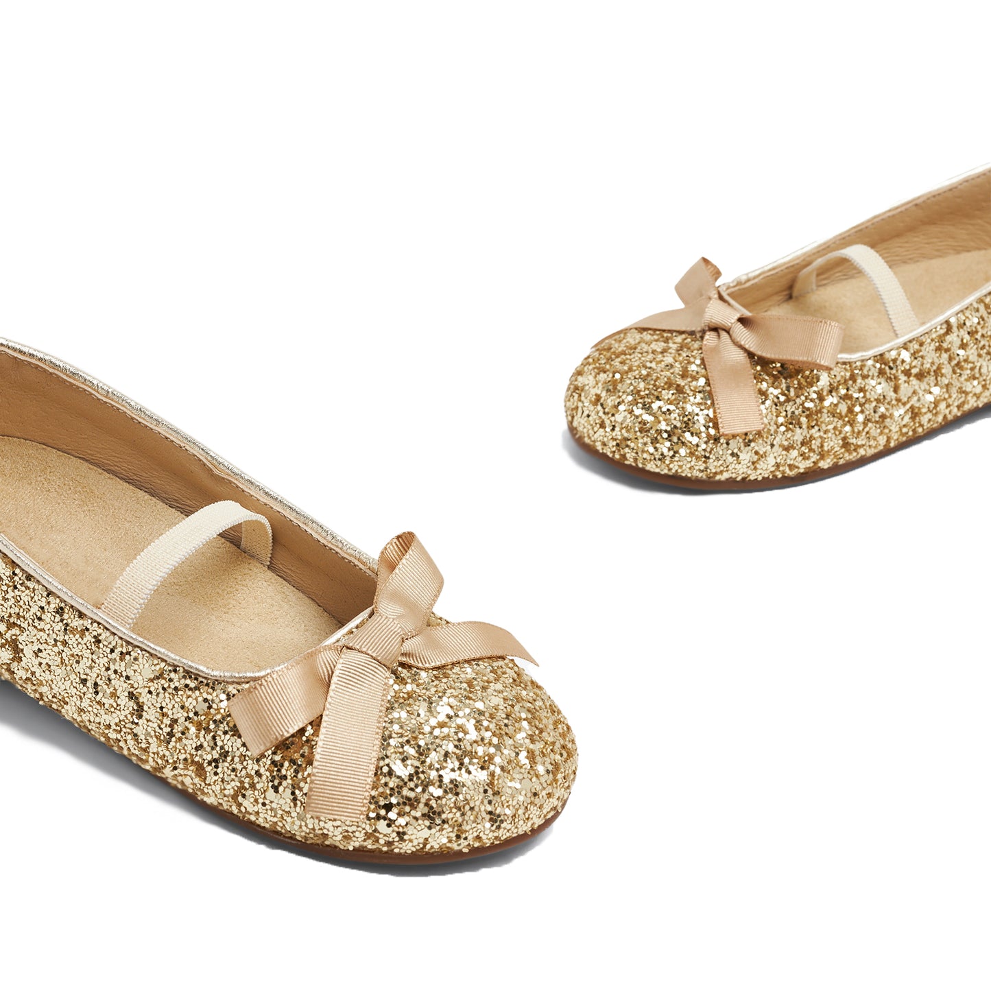 Girls Mary Jane Shoes – Gold Sequin Dress Flats with Bow, Sparkly Princess Party Shoes with Elastic Strap for Weddings, Performances, and Special Occasions