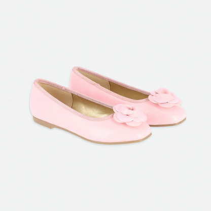 Girls Mary Jane Shoes – Pink Flats with 3D Flower Decoration, Cute Dress Shoes for School, Parties, and Daily Wear