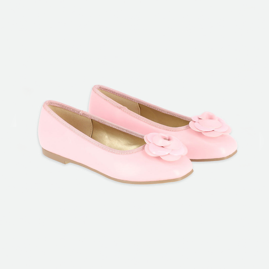 Girls Mary Jane Shoes – Pink Flats with 3D Flower Decoration, Cute Dress Shoes for School, Parties, and Daily Wear