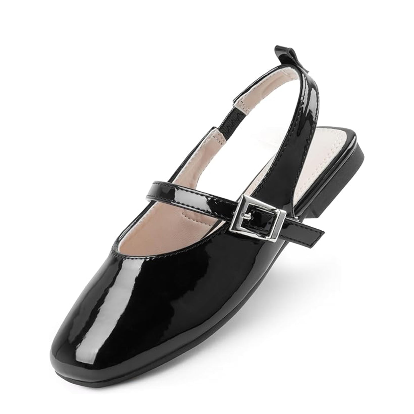 Girls Mary Jane Slingback Shoes – White Patent Leather Dress Flats with Buckle Strap, Cute Summer Shoes for School, Party, Daily Wear