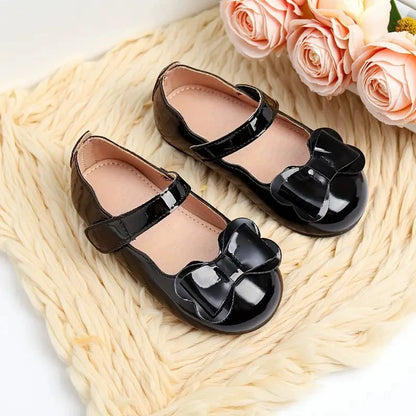 Girls Mary Jane Dress Shoes – Shiny Black Flats with Bow, Single Strap Princess Shoes for Toddler & Little Kids