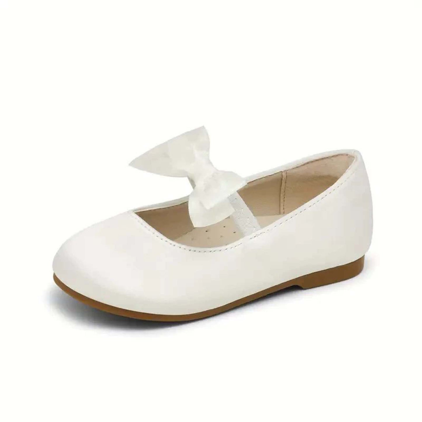 Girls Mary Jane Dress Shoes – Ivory White Leather with Bow Strap, Cute Princess Flats for Daily Wear, Parties, School, Weddings