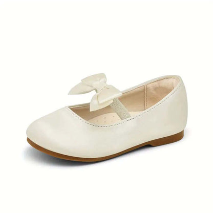 Girls Mary Jane Dress Shoes – Ivory White Leather with Bow Strap, Cute Princess Flats for Daily Wear, Parties, School, Weddings