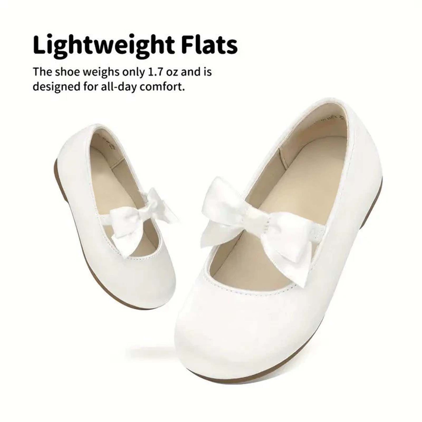 Girls Mary Jane Dress Shoes – Ivory White Leather with Bow Strap, Cute Princess Flats for Daily Wear, Parties, School, Weddings