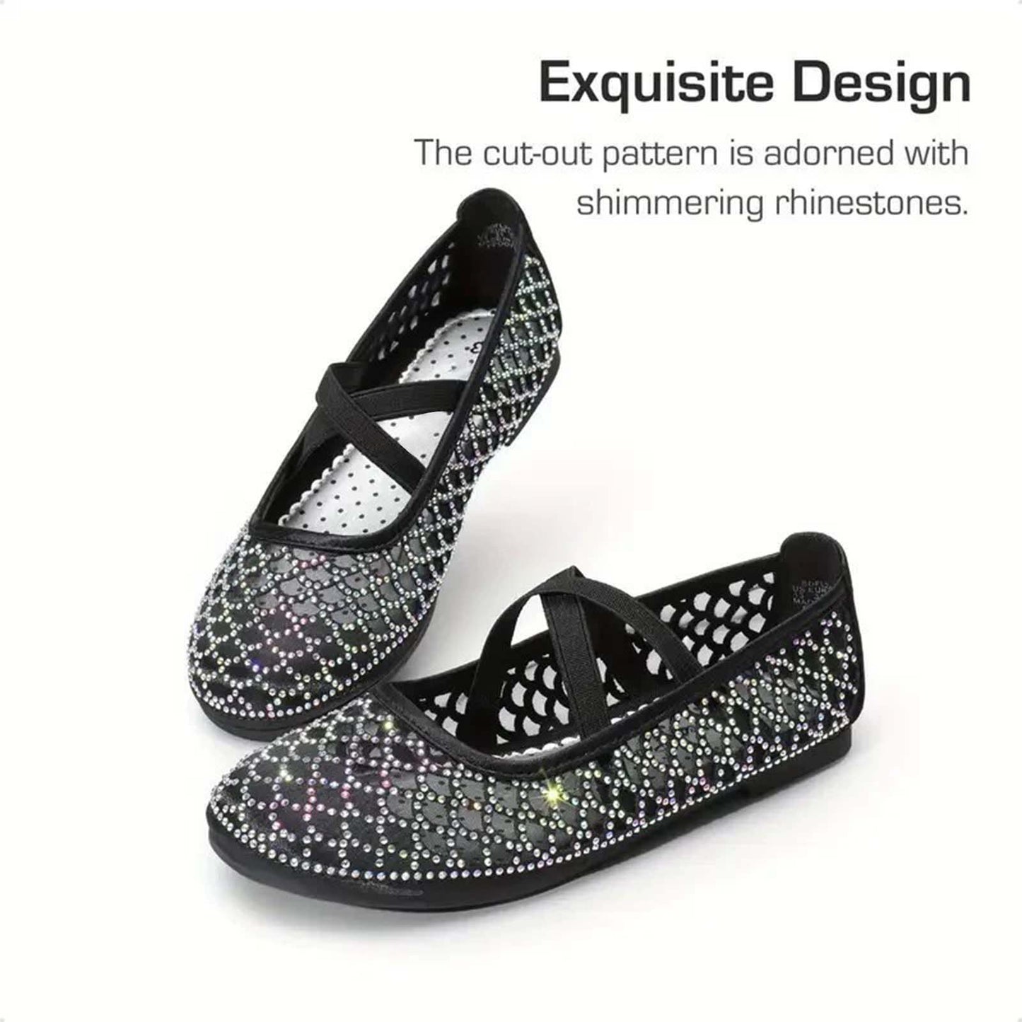 Girls Mary Jane Dress Shoes – Black Rhinestone Sparkle with Cross Strap, Princess Party Flats for Performances, Weddings, Birthdays