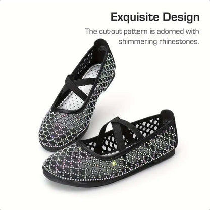 Girls Mary Jane Dress Shoes – Black Rhinestone Sparkle with Cross Strap, Princess Party Flats for Performances, Weddings, Birthdays