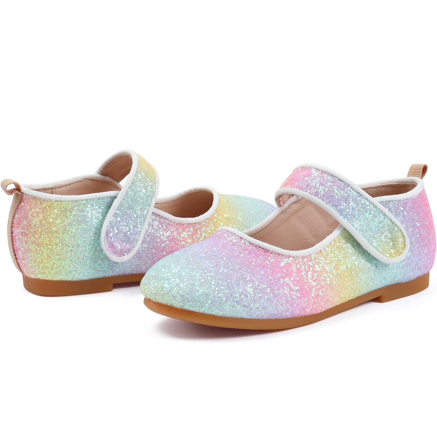 Girls Glitter Mary Jane Shoes – Colorful Sequin Gradient Dress Flats with Strap, Sparkly Princess Party Shoes for Birthday, Performance, Holida