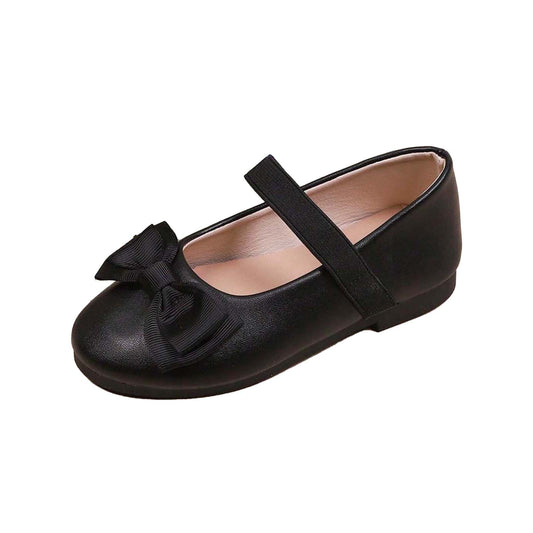 Girls Mary Jane Shoes – Black Leather Dress Flats with Bow, Single Strap Classic Princess Shoes for Daily Wear