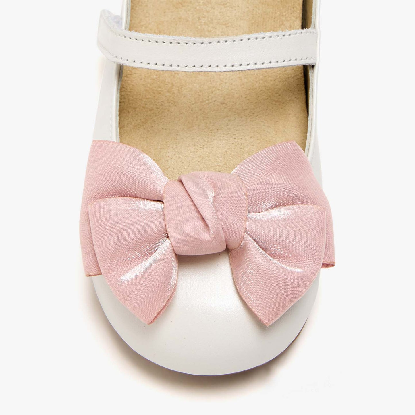 Girls Mary Jane Shoes – White Leather Dress Flats with Pink Bow, Classic Strap Design, Princess Shoes for School, Party, and Daily Wear