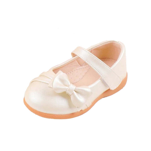 Girls Mary Jane Shoes Dress Flats – Patent Leather Look with Bow, Hook & Loop Strap, Comfortable Rubber Sole – Toddler/Little Kid/Big Kid Party & Wedding Dress Shoes