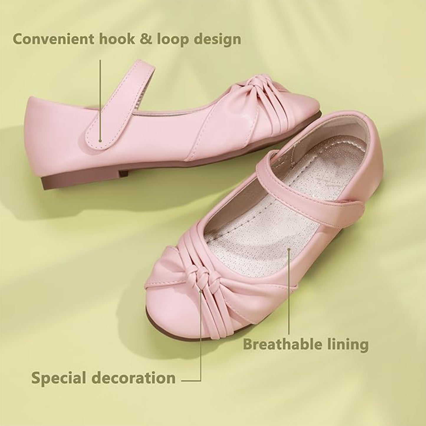 Girls Mary Jane Shoes – Pink Dress Shoes with Bow & Velcro Strap, Cute Flats for Daily Wear, Parties, and Princess Outfits