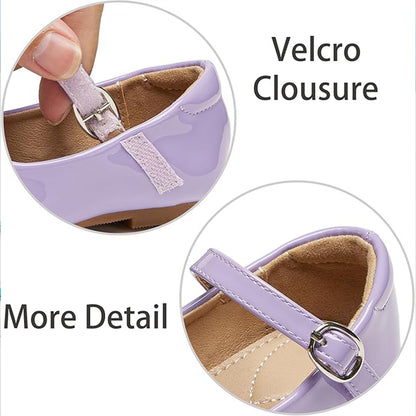 Girls Mary Jane Shoes – Light Purple Patent Leather with Silver Buckle, Cute Dress Shoes with Heart Stitch Insole for Daily Wear, Parties, and Princess Outfits