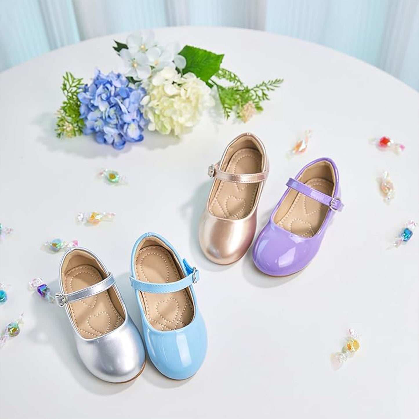 Girls Mary Jane Shoes – Light Purple Patent Leather with Silver Buckle, Cute Dress Shoes with Heart Stitch Insole for Daily Wear, Parties, and Princess Outfits