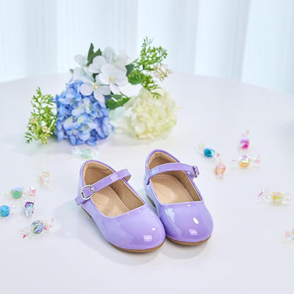 Girls Mary Jane Shoes – Light Purple Patent Leather with Silver Buckle, Cute Dress Shoes with Heart Stitch Insole for Daily Wear, Parties, and Princess Outfits