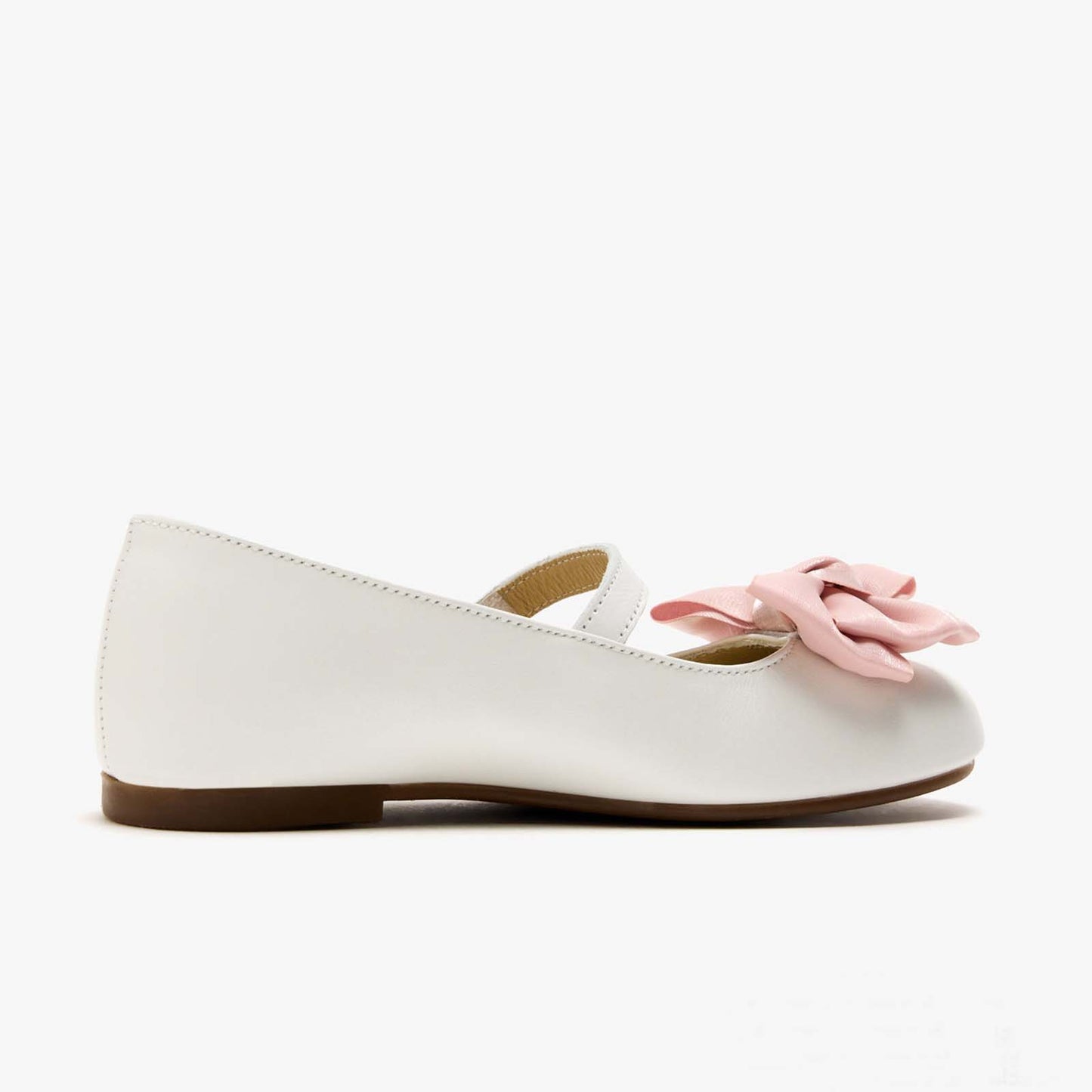 Girls Mary Jane Shoes – White Leather Dress Flats with Pink Bow, Classic Strap Design, Princess Shoes for School, Party, and Daily Wear