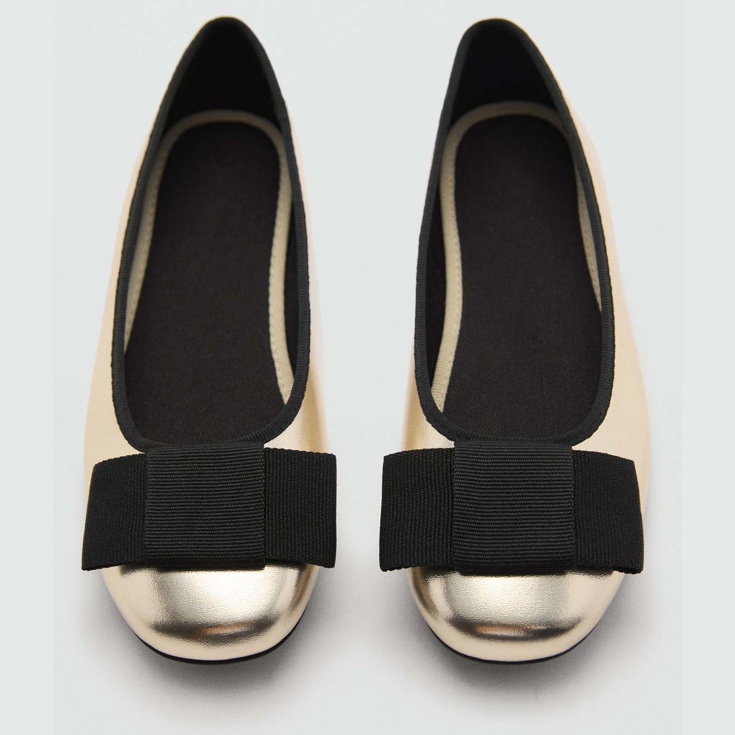 Girls Mary Jane Flats Dress Shoes – Gold Metallic with Black Bow, Party & Daily Wear Comfortable Slip-On Shoes for Little Kids