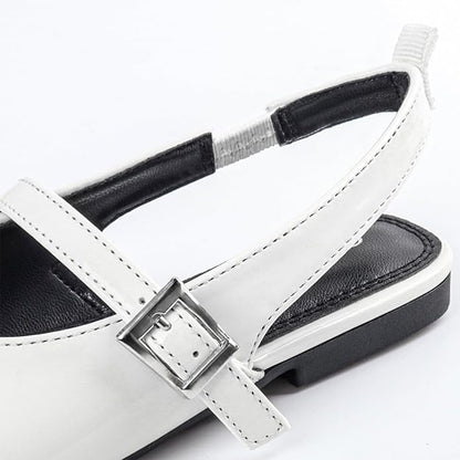 Girls Mary Jane Slingback Shoes – White Patent Leather Dress Flats with Buckle Strap, Cute Summer Shoes for School, Party, Daily Wear