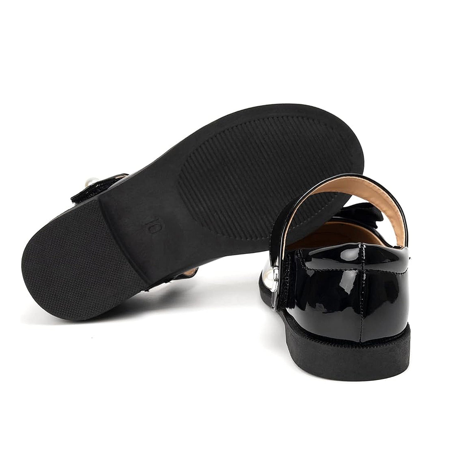 Girls Mary Jane Shoes – Black Patent Leather Flats with Bow & Pearl Buckle, Dress Shoes for School, Parties, and Formal Occasions