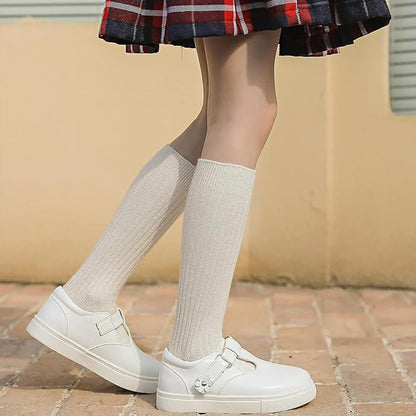 Girls White T-Strap Sneakers – Leather School Shoes with Flower Decoration, Non-Slip Rubber Sole, Casual Dress Shoes for Kids